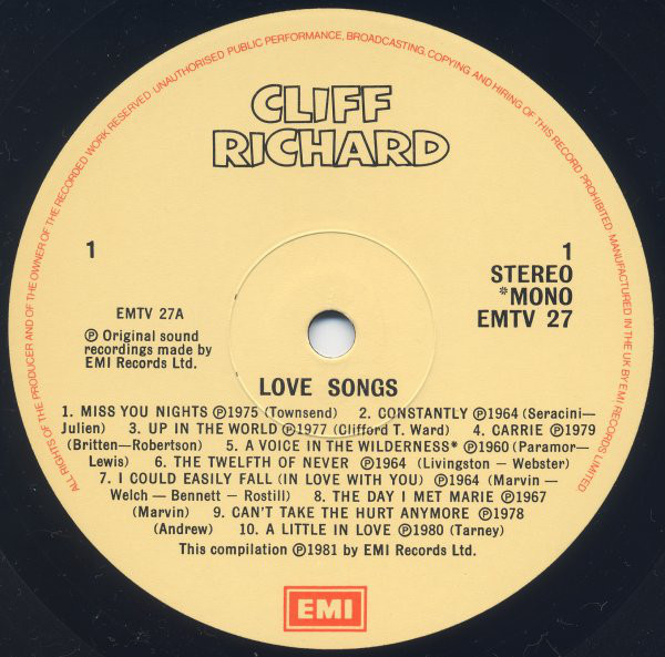 Cliff Richard - Love Songs (LP, Comp, Mono, RM) 443