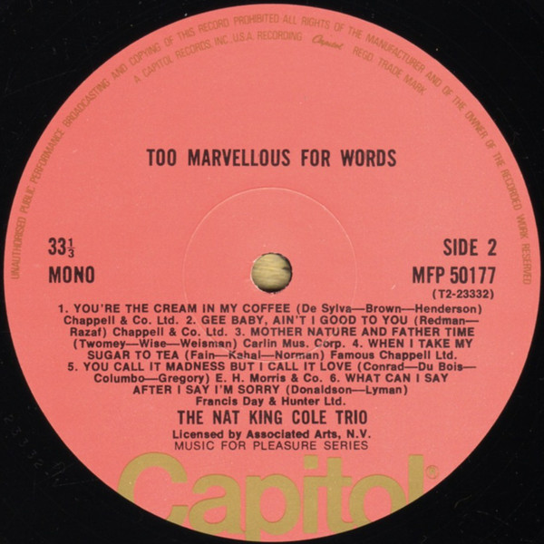 The Nat King Cole Trio - Too Marvellous For Words (LP, Comp, Mono) 1111