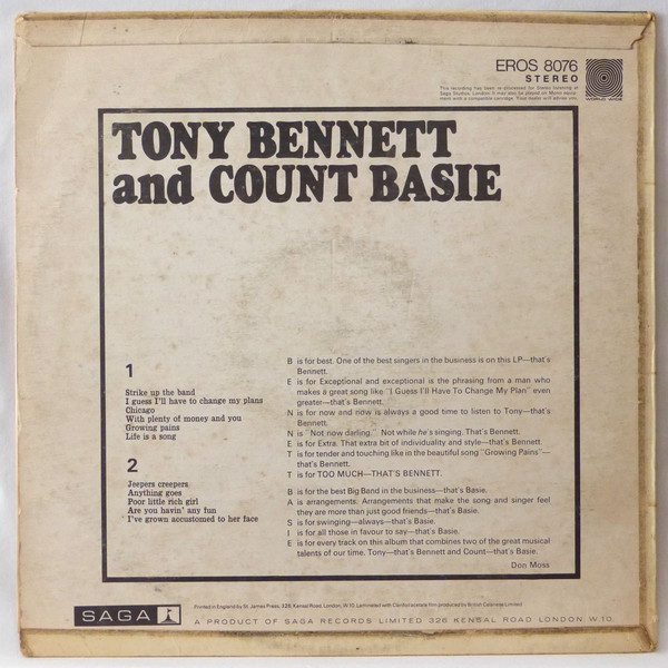 Tony Bennett And Count Basie - Tony Bennett And Count Basie (LP, Album, RE) 468