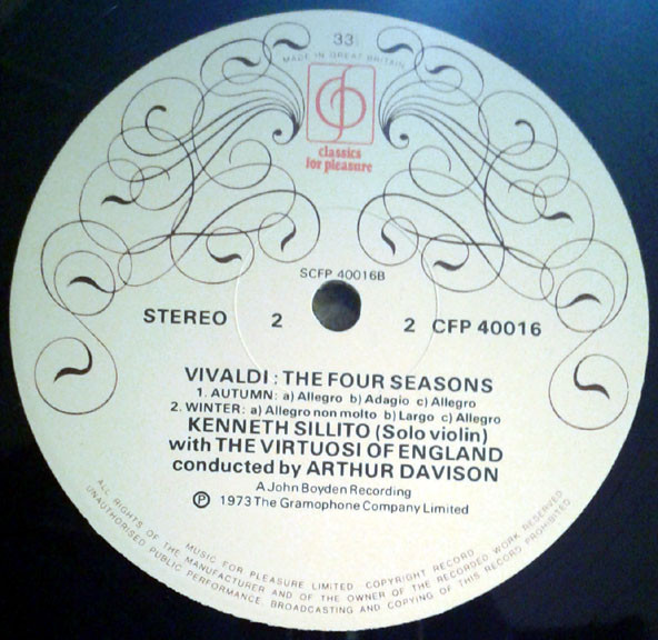 Vivaldi*, Kenneth Sillito, The Virtuosi Of England ¬¨‚àë Arthur Davison - The Four Seasons (LP, RE) 3326