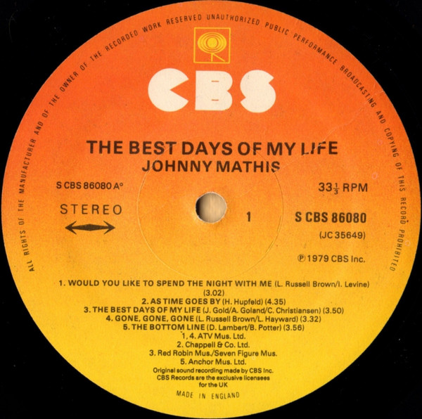 Johnny Mathis - The Best Days Of My Life (LP, Album) 1153