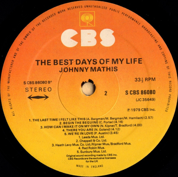 Johnny Mathis - The Best Days Of My Life (LP, Album) 1154