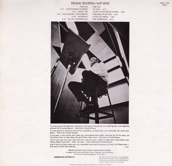 Frank Sinatra - My Way (LP, Album, Pic) 802