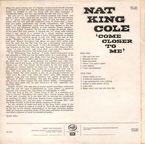 Nat King Cole - Come Closer To Me (LP, Album, Comp) 726