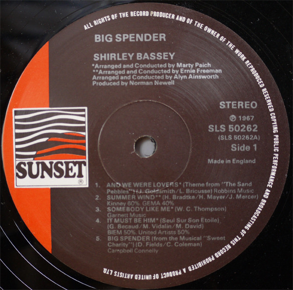 Shirley Bassey - Big Spender (LP, Album, RE) 6855
