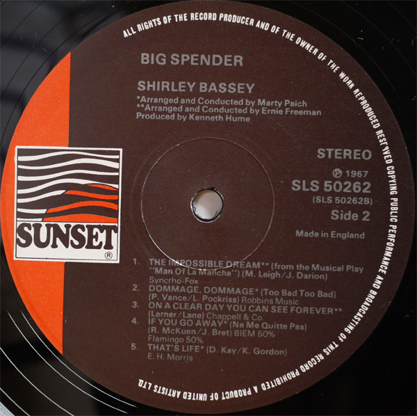 Shirley Bassey - Big Spender (LP, Album, RE) 6856