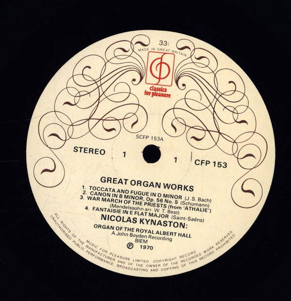 Nicolas Kynaston - Great Organ Works (LP, RE) 1339