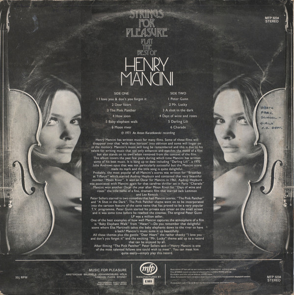 Strings For Pleasure - Strings For Pleasure Play The Best Of Henry Mancini (LP, Album) 3368
