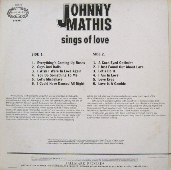 Johnny Mathis - Johnny Mathis Sings Of Love (LP, RE) 1138