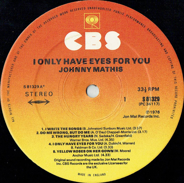 Johnny Mathis - I Only Have Eyes For You (LP, Album) 523