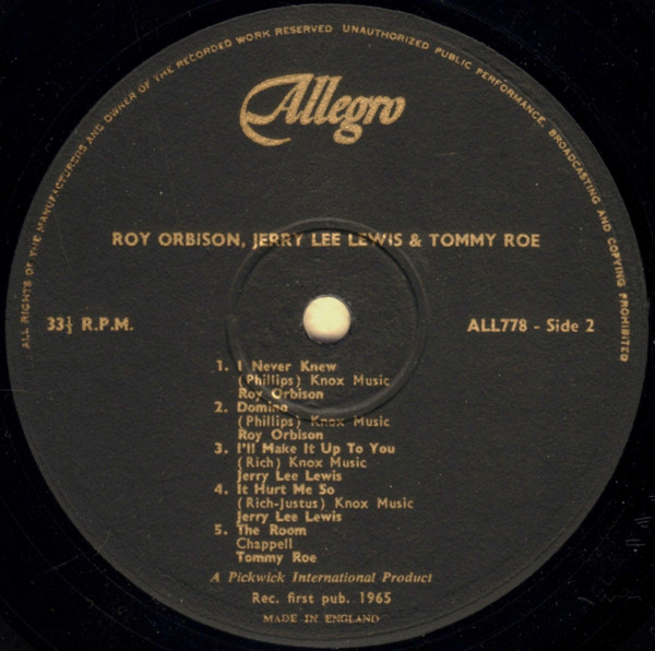 Roy Orbison, Jerry Lee Lewis, Tommy Roe - Roy Orbison Sings (LP, Comp, Bla) 3275