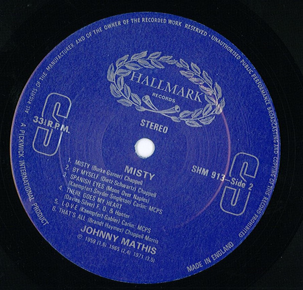 Johnny Mathis - Misty (LP, Comp, Lab) 535