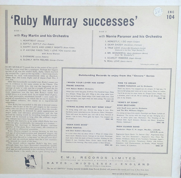 Ruby Murray, Ray Martin And His Orchestra, Norrie Paramor And His Orchestra - Successes (LP, Comp, Mono) 7765
