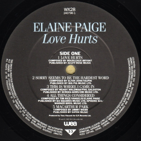 Elaine Paige - Love Hurts (LP, Album) 11218