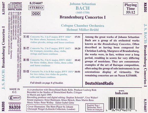Johann Sebastian Bach - Cologne Chamber Orchestra*, Helmut M√ºller-Br√ºhl - Brandenburg Concertos I (CD) 14384