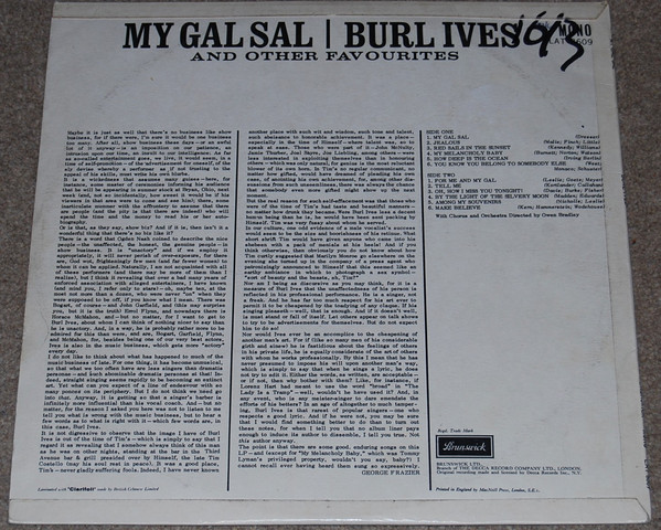 Burl Ives - My Gal Sal And Other Favorites (LP, Album, Mono, Promo) 10860