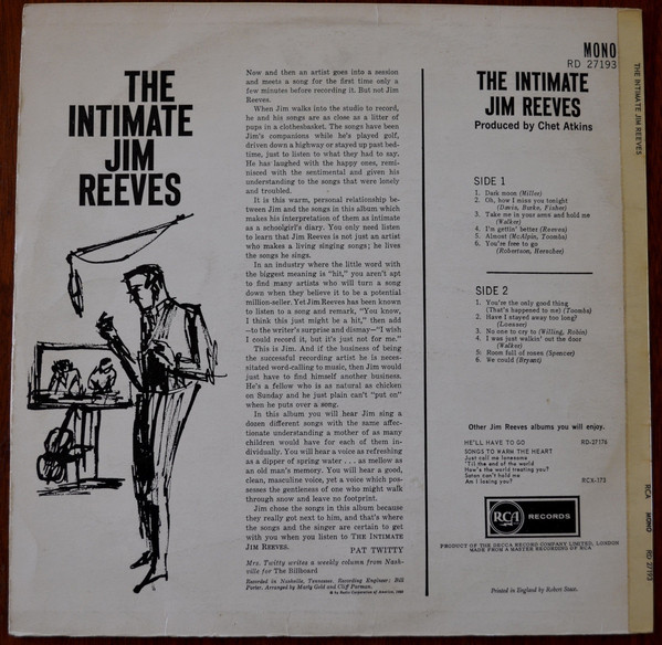 Jim Reeves - The Intimate Jim Reeves (LP, Album, Mono) 10961