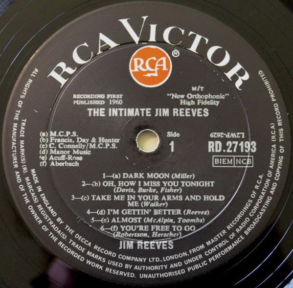 Jim Reeves - The Intimate Jim Reeves (LP, Album, Mono) 10962