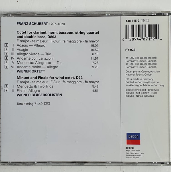 Schubert* - Wiener Oktett - Octet (CD, Comp) 13989