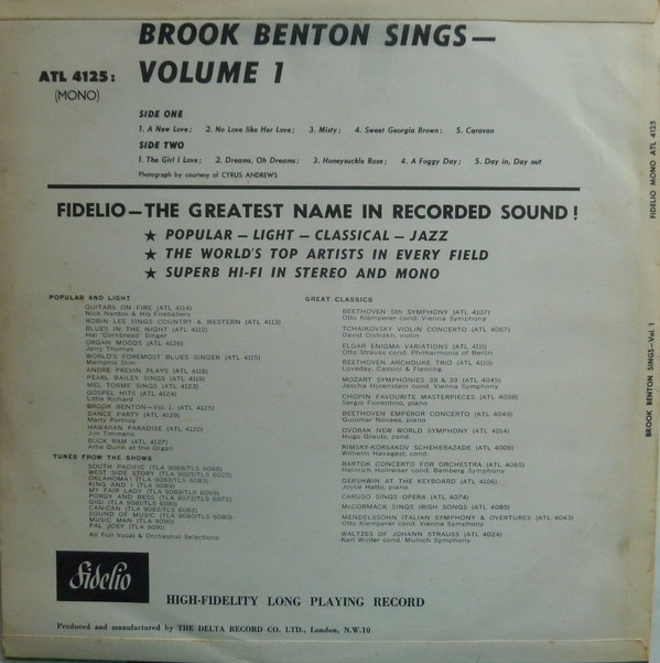 Brook Benton - Brook Benton Sings - Volume One (LP, Mono) 9425