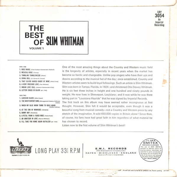 Slim Whitman - The Best Of Slim Whitman Volume One (LP, Comp, Mono) 10505
