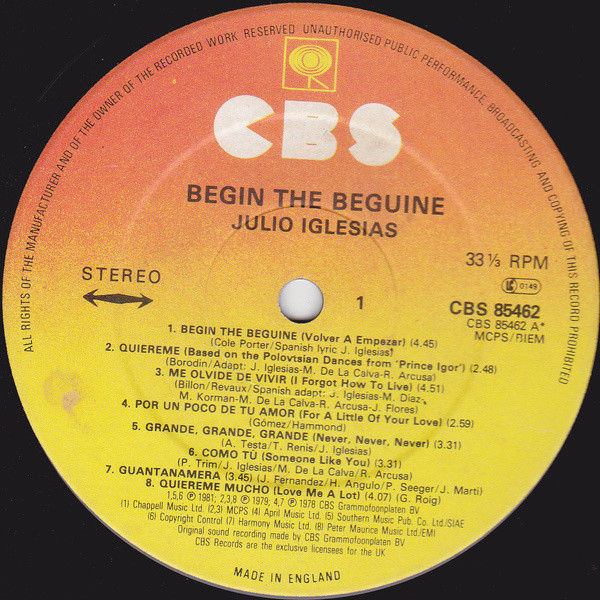Julio Iglesias - Begin The Beguine (LP, Comp, Sun) 11975