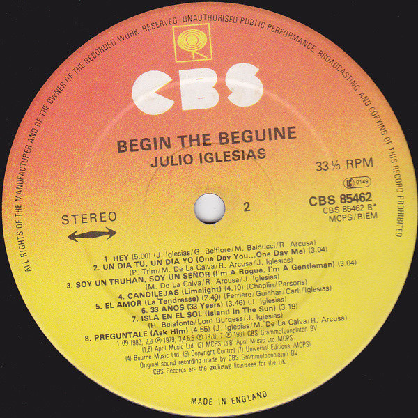 Julio Iglesias - Begin The Beguine (LP, Comp, Sun) 11976