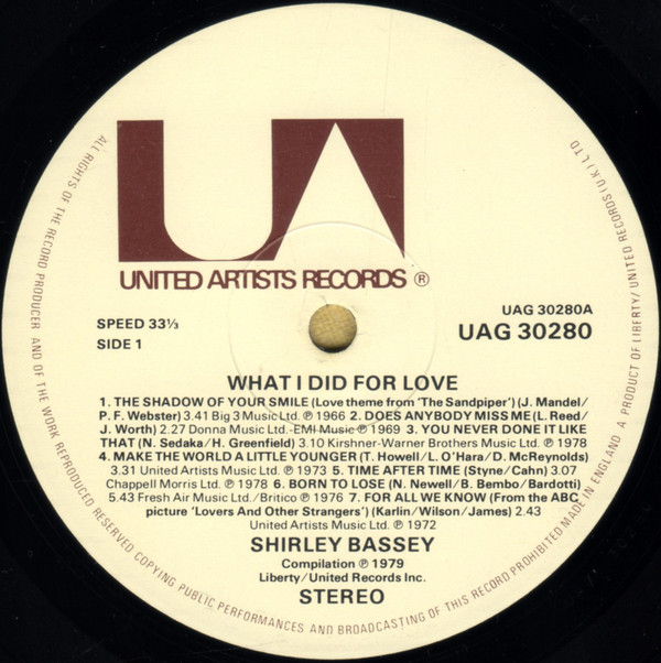 Shirley Bassey - What I Did For Love (LP, Comp) 8939