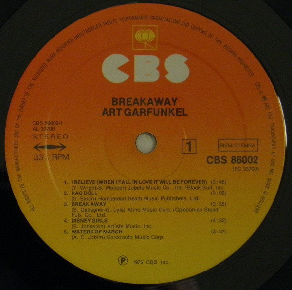 Art Garfunkel - Breakaway (LP, Album, RP) 7907
