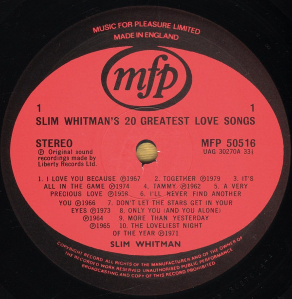 Slim Whitman - Slim Whitman's 20 Greatest Love Songs (LP, Comp, RP) 7842