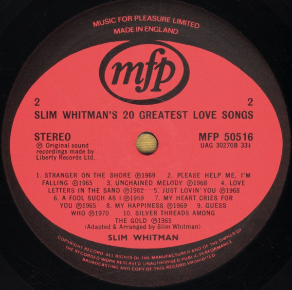Slim Whitman - Slim Whitman's 20 Greatest Love Songs (LP, Comp, RP) 7843