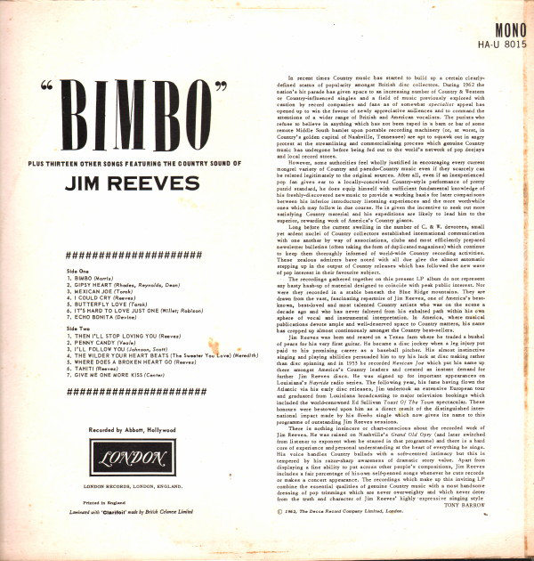 Jim Reeves - Bimbo (LP, Comp, Mono) 8841