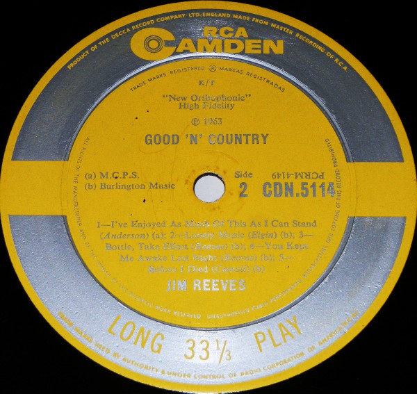 Jim Reeves - Good 'N' Country (LP, Album, Mono) 8906