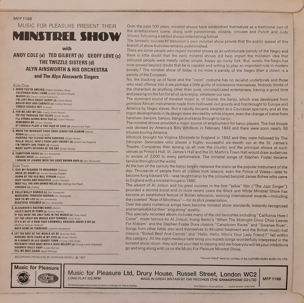 Andy Cole (2), Ted Gilbert, Geoff Love, The Twizzle Sisters, Alyn Ainsworth and His Orchestra* And The Alyn Ainsworth Singers* - Music For Pleasure Minstrel Show (LP, Mono) 14246