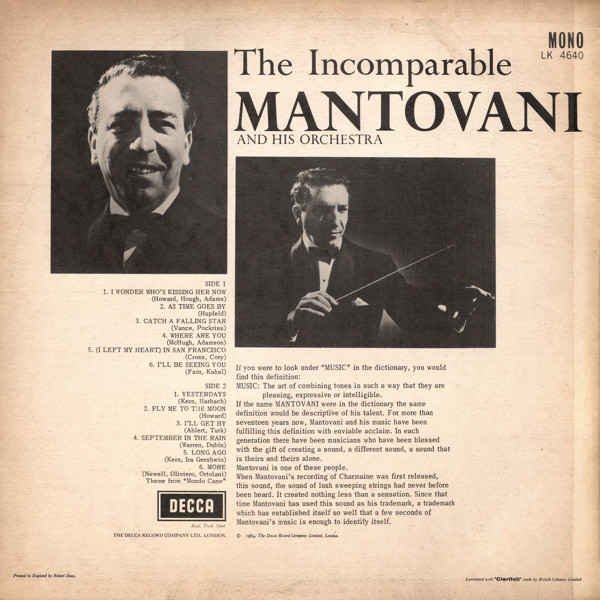 Mantovani And His Orchestra - The Incomparable Mantovani (LP, Album, Mono) 11108