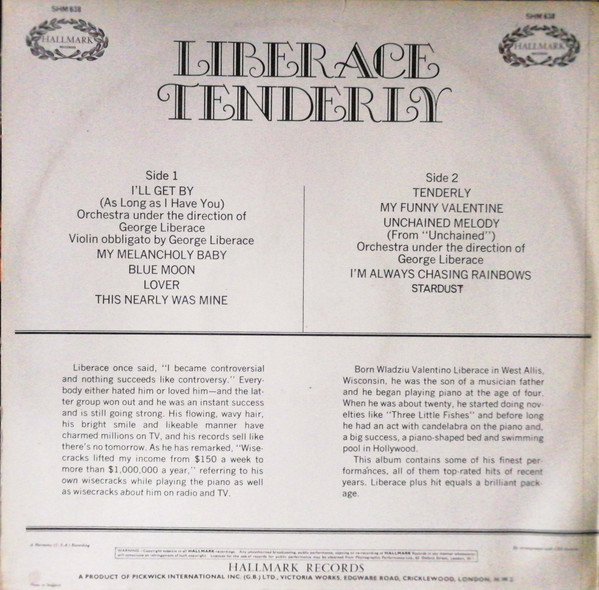 Liberace - Tenderly (LP, Album) 8781