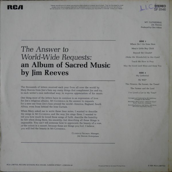 Jim Reeves - My Cathedral (LP, Album) 10075