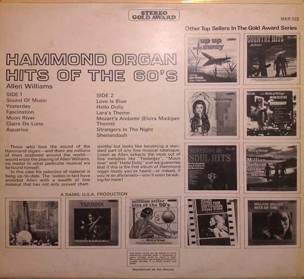 Allen Williams (6) - Hammond Organ Hits Of The 60's - Million Sellers Played By (LP, Album) 14330