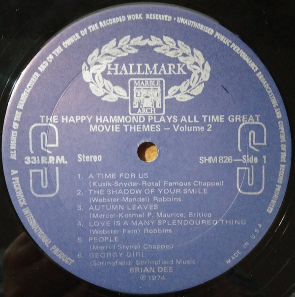 Brian Dee - The Happy Hammond Plays All Time Great Movie Themes Vol.2 (LP, Comp) 11940