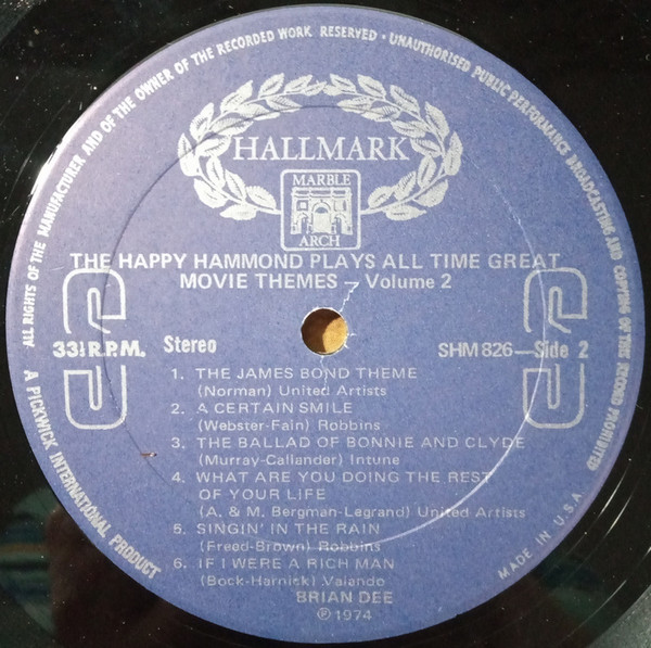 Brian Dee - The Happy Hammond Plays All Time Great Movie Themes Vol.2 (LP, Comp) 11941