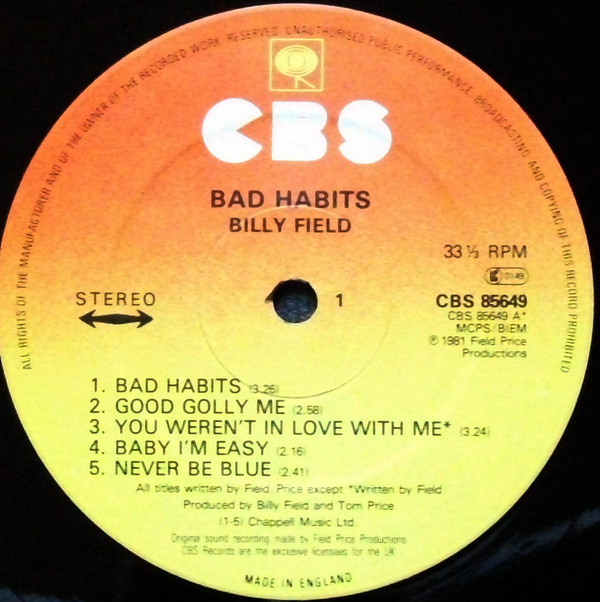 Billy Field - Bad Habits (LP, Album) 14301
