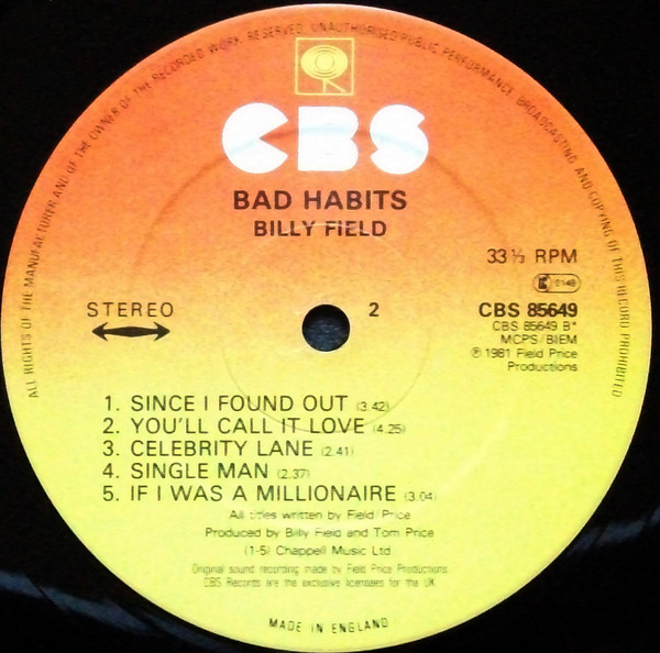 Billy Field - Bad Habits (LP, Album) 14302