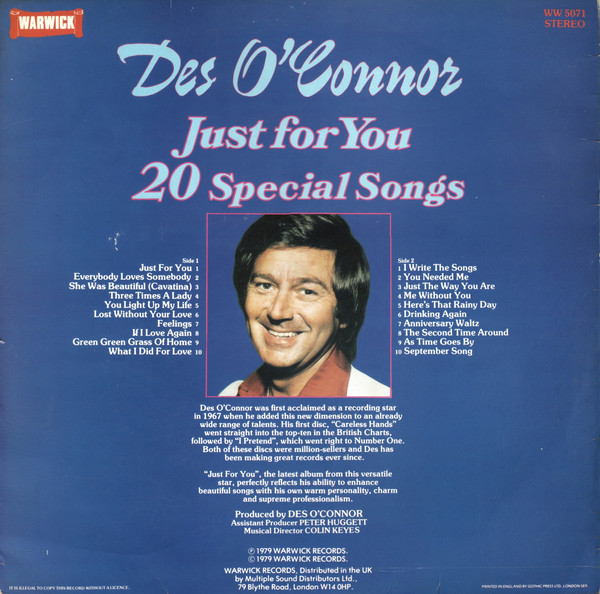 Des O'Connor - Just For You - 20 Special Songs (LP, Album) 11551