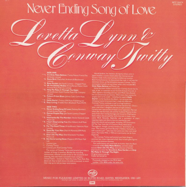 Loretta Lynn and Conway Twitty, Conway Twitty and Loretta Lynn - Never Ending Song Of Love (LP, Comp, RE, RP) 13357