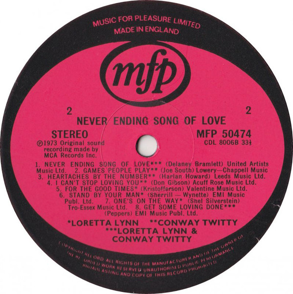 Loretta Lynn and Conway Twitty, Conway Twitty and Loretta Lynn - Never Ending Song Of Love (LP, Comp, RE, RP) 13359