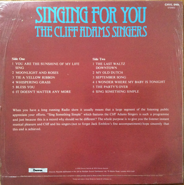 The Cliff Adams Singers - Singing For You (LP, Comp) 13430