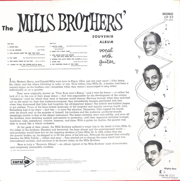 The Mills Brothers - The Mills Brothers' Souvenir Album (LP, Comp, Mono) 8108