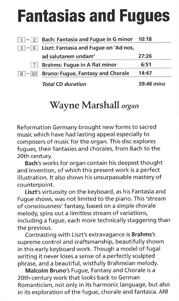 Wayne Marshall (2) - Bach, Liszt, Brahms - Fantasias And Fugues (CD, Album, Enh) 14285