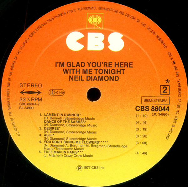 Neil Diamond - I'm Glad You're Here With Me Tonight (LP, Album) 12903