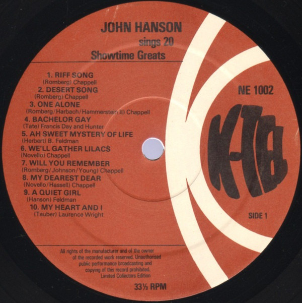 John Hanson (3) - John Hanson Sings 20 Showtime Greats (LP, Ltd) 8760